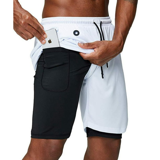 Men's 2 in 1 Workout Running Shorts Lightweight Athletic Gym Shorts ...
