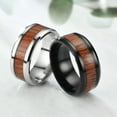 thumbnail image 3 of 8mm Red Wood Inlay Band Mens Stainless Steel Wedding Silver Black Ring Size 6-13, 3 of 4