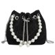 thumbnail image 2 of Bolso Mano Con Cadena Y Perlas Brillantes para Mujer Bolso Fiesta Con Diamantes Imitación Y Cordón (negro), 2 of 9