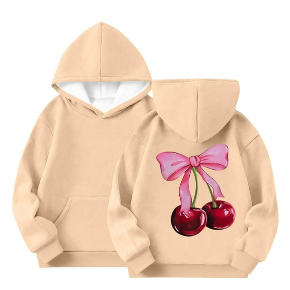 Spazoro Girls Hooded Sweatshirts, Long Sleeve Printed Fashion Soft & Comfy Fall Winter Tops for Girls Beige Size 5 T