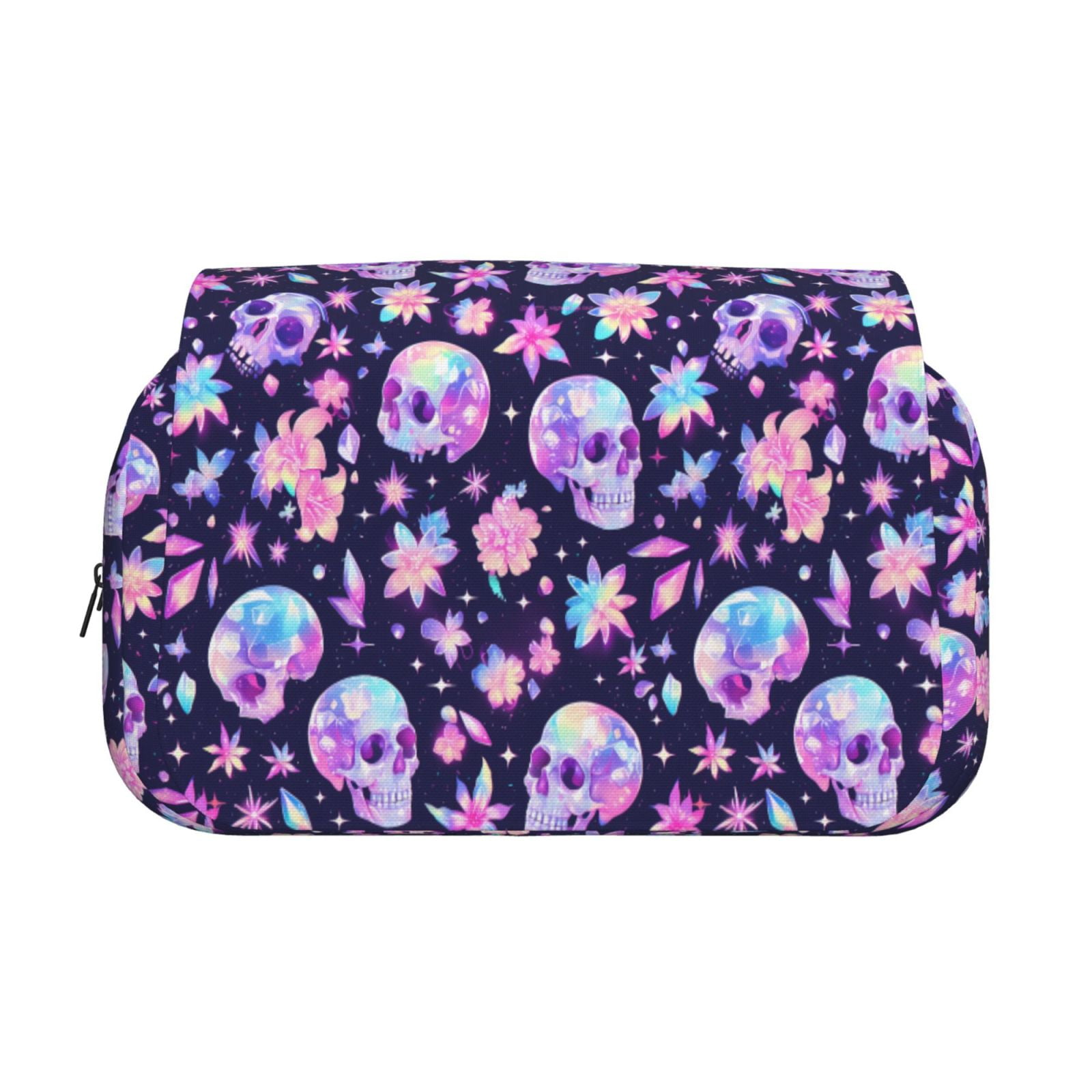 Rateoe crystal Skull flower cool Pattern Double Clamshell Pen Case, Storage Organizer with Two Zipper Compartments– Holds Up to 50 Pencils & Pens