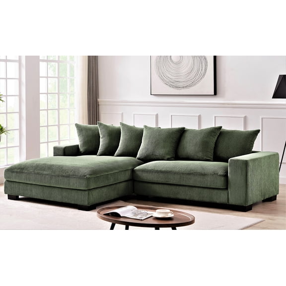 Luxe Oversized Two-Piece Left Facing Sectional Couches for Living Room, 102.4-Inch L Shaped Sofa with Chaise, Upholstered with Corduroy Fabric, Dark Green