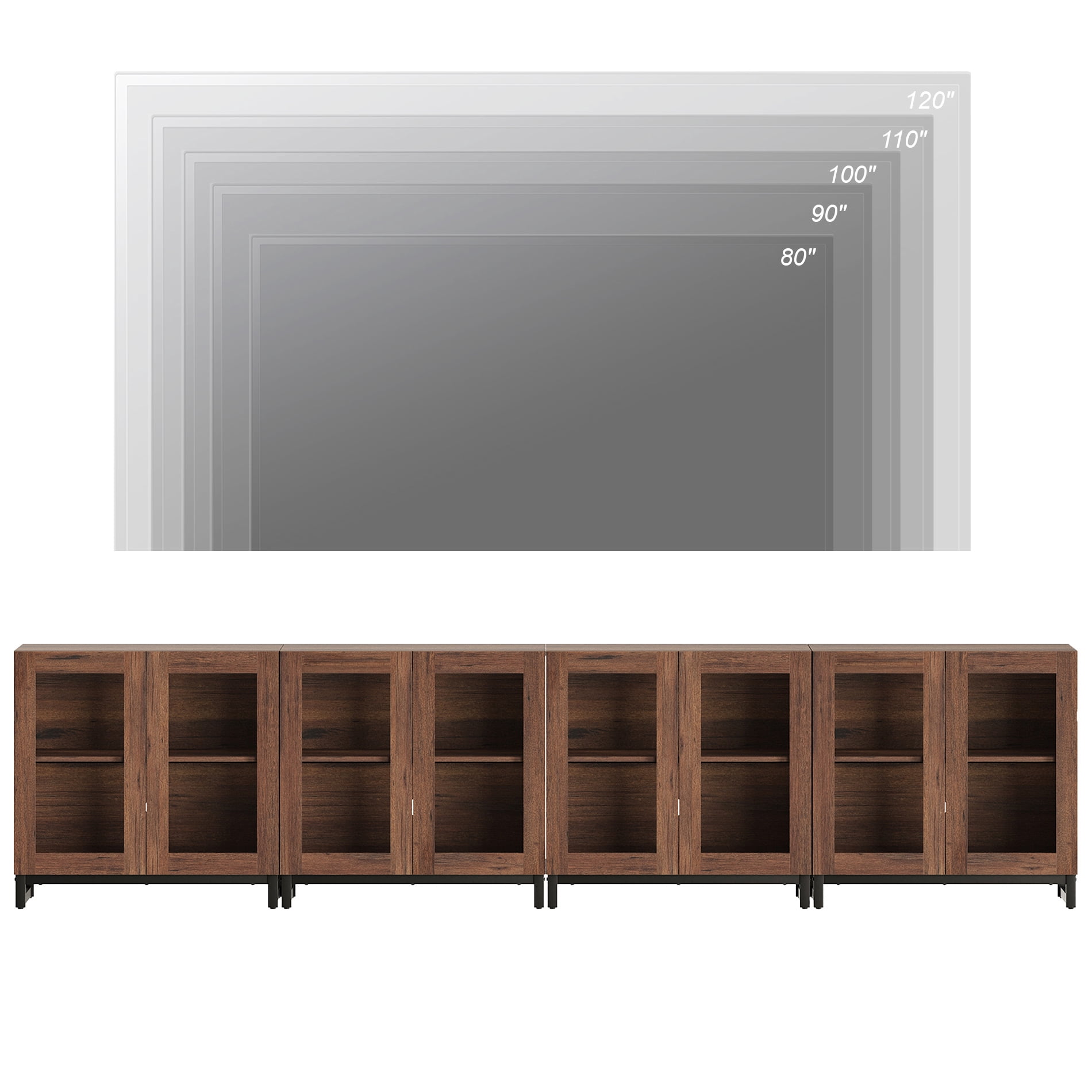Modern TV Stand with Glass Doors, Entertainment Center TV Console with Adjustable Shelves, Media Storage Furniture up to 70 Inch TVs, Suitable for Living Room,Brown