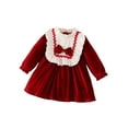 thumbnail image 1 of Faithtur Bambin Fille Robe de Velours de Noël, Patchwork Cou Volants Manches Longues Bowknot devant une Ligne Robe, 1 of 7