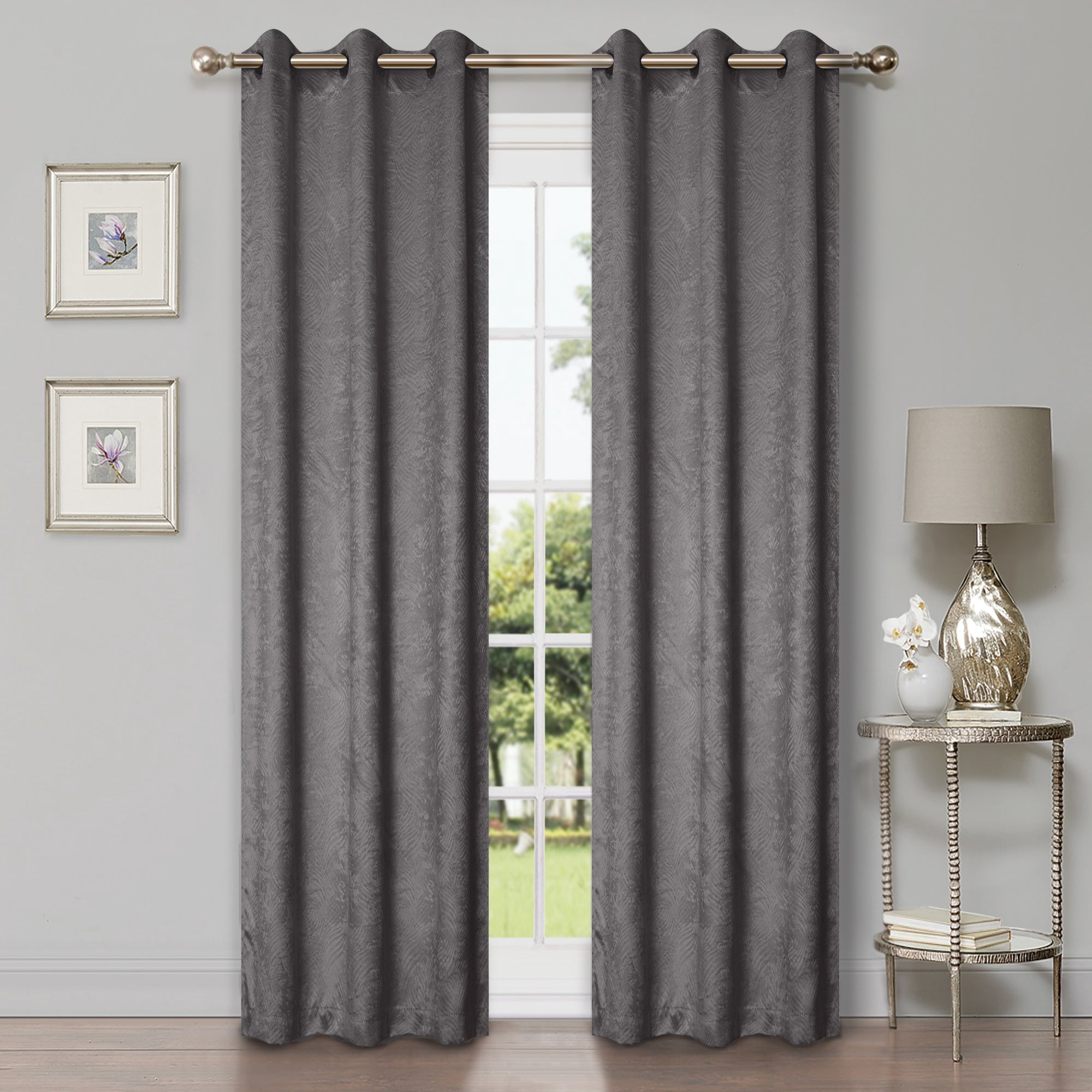 Superior Wave Blackout Grommet Curtains Panel Set, Silver, 42" x 108"
