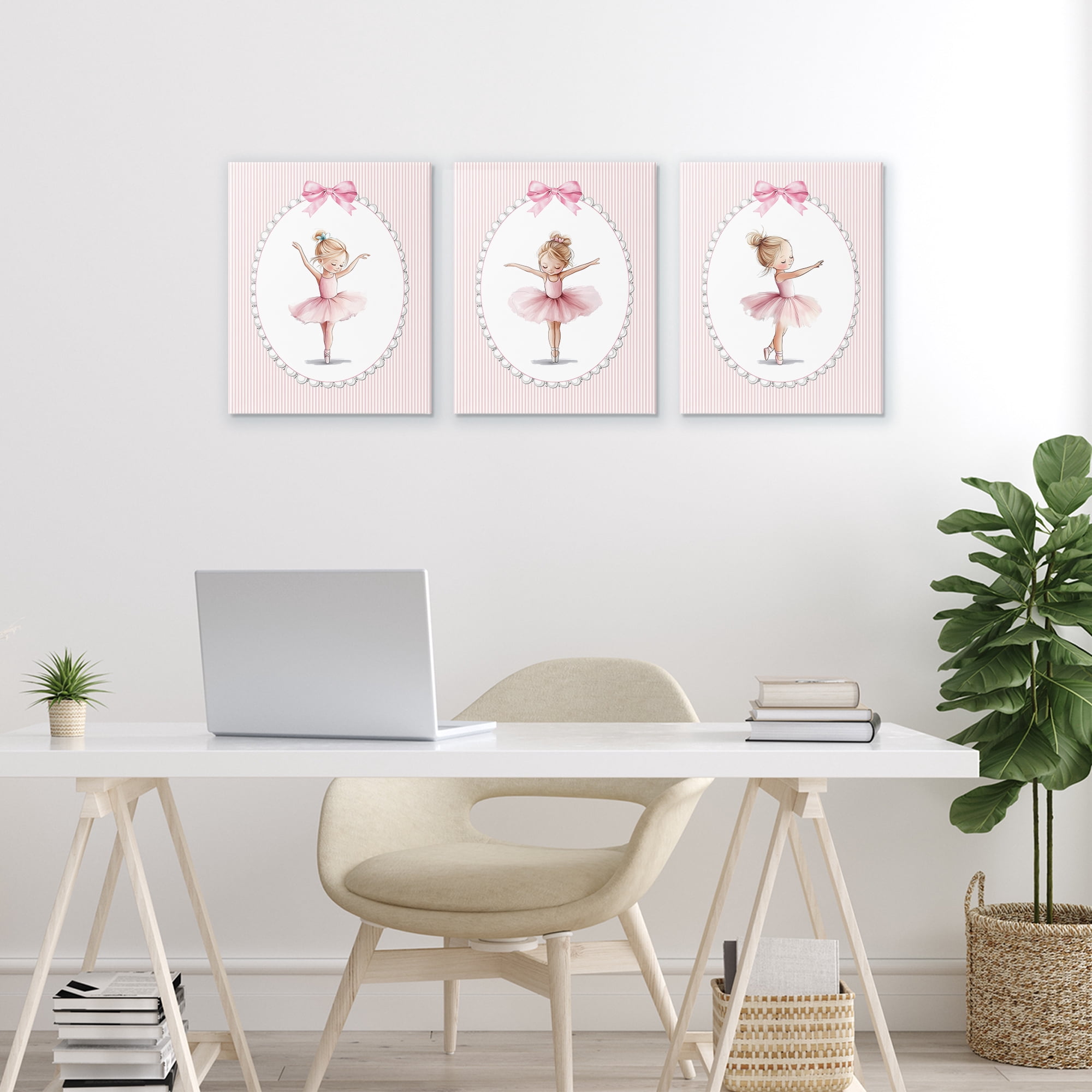 Stupell Industries Dancing Ballerinas in Pink 3 Piece Canvas Wall Art Set, design by Christine Simpson Art