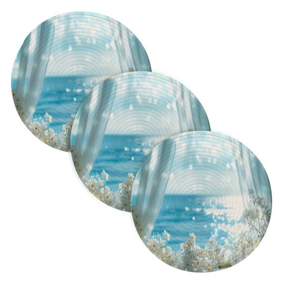 BZSMCE Mats for Pots,Pans Place Ffyy3_white_flowers_a_blue_sea_outside_the_window_sunshine_shin_eddcc982-b066-4f62-ad95-7177b415f0e5 Simple Style Pattern Pot Mats