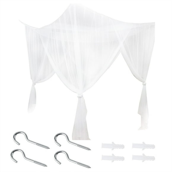 Tarente Lit Baldaquin, 4 Poteau d'angle Lit à baldaquin moustiquaire Pleine Reine King Size Literie (Blanc)