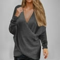 thumbnail image 2 of Admvng Womens Sweaters Winter Solid Color V-neck Long Sleeved Knitted Sweater Loose Top S-3XL, 2 of 7