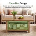 thumbnail image 6 of Finmind Solid Wood Coffee Table, 2-Tier Rectangle Accent Center Table with Lower Storage Shelf, Farmhouse Simple Cocktail Tea Tables for Living Room, Brown, 6 of 8