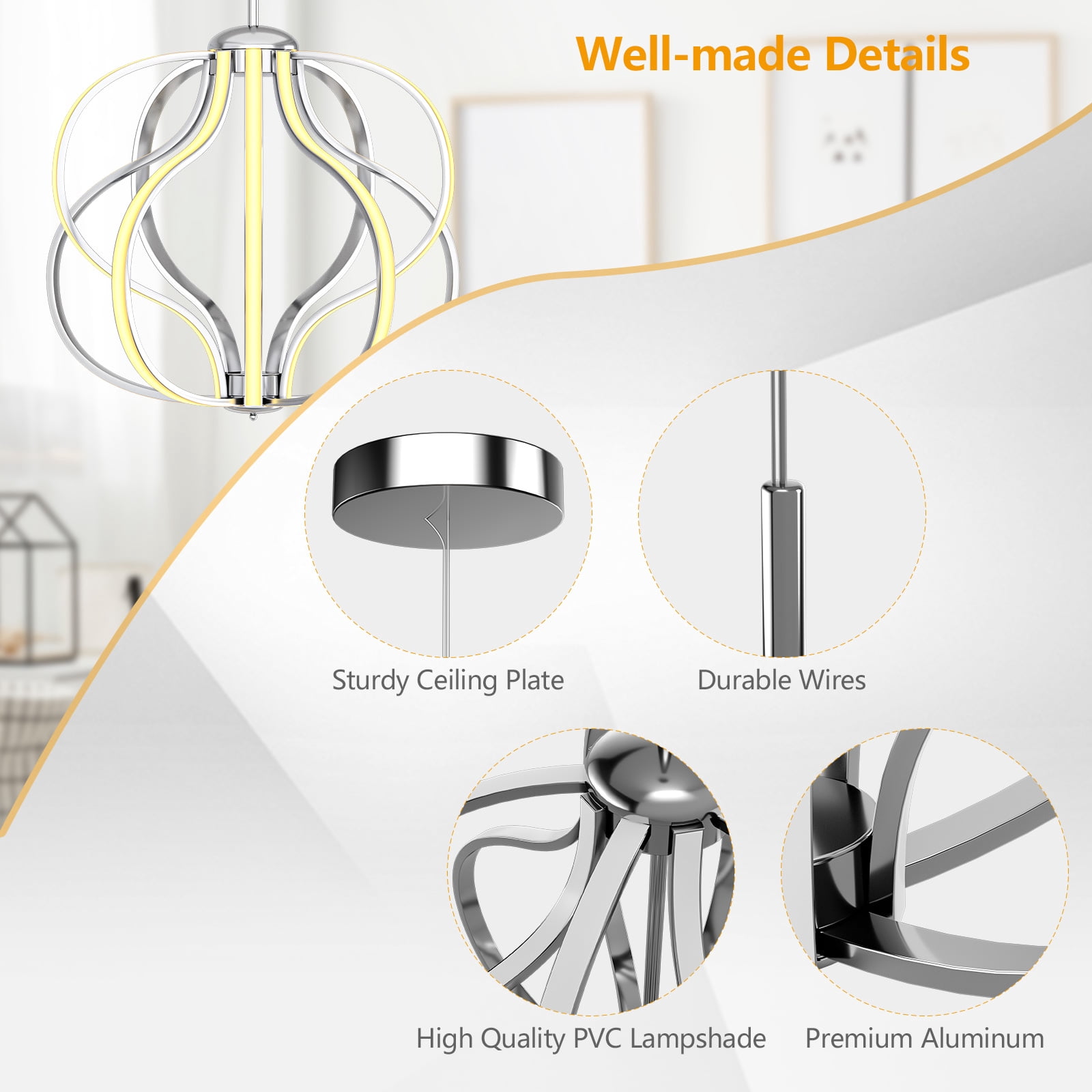 Giantex Modern LED Chandelier, Pendant Light w/Adjustable Height, Ceiling Light Fixture