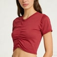 thumbnail image 4 of Fengqque Womens Fashion Casual Solid Color Short Sleeve Round Neck Slim Fit Midriff-baring T-shirt Top Red S(S), 4 of 5