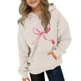 thumbnail image 5 of PWPSG Girls Hoodies Cute Bow Print Sweatshirts Spring Fall Clothes Casual Workout Sweatshirts Oversized Pullover Tops for 3-15 Years Beige 14 Years, 5 of 6