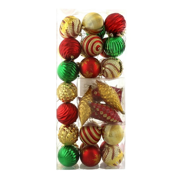 red gold assorted ornament set 42