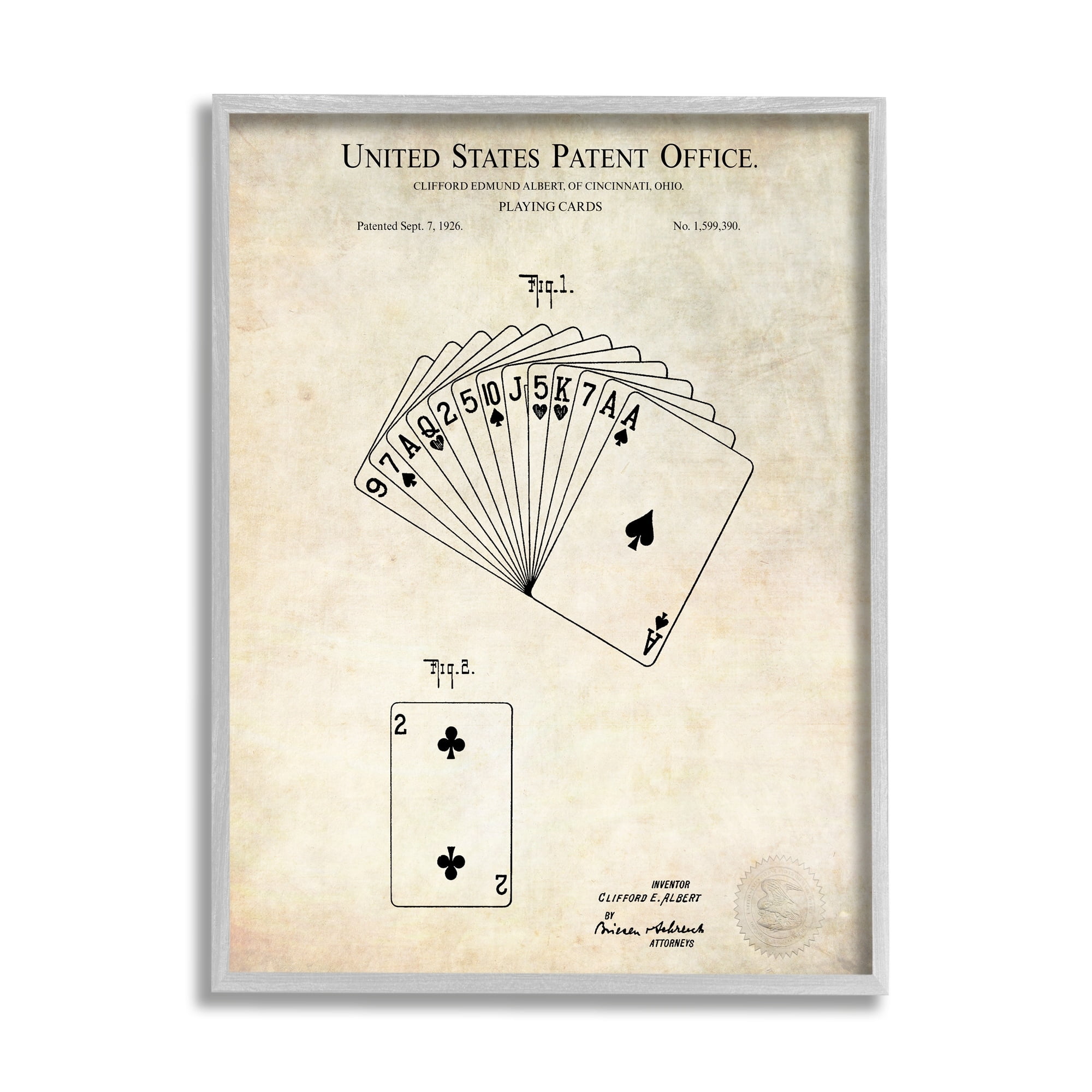 Stupell Industries Vintage Playing Cards Patent Diagram Blueprint Text Framed Wall Art, 11 x 14, Design by Karl Hronek