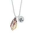 thumbnail image 2 of Delight Jewelry Acrylic Large Leaf Mixed Brown and Yellow Silvertone Script Initial Disc - R - Charm Necklace, 20"+3", 2 of 4