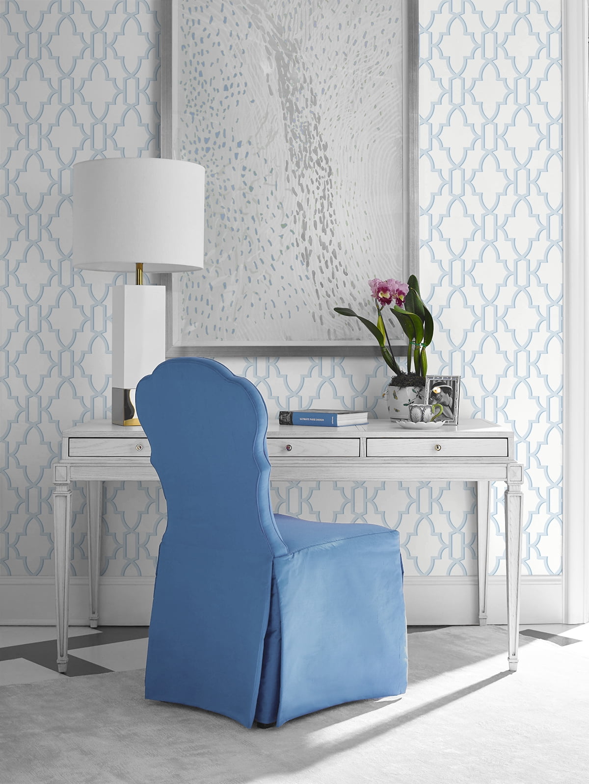 Wallquest, Inc. Luxe Haven Coastal Lattice Peel and Stick Wallpaper Hampton Blue