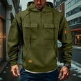 thumbnail image 2 of Dresfit Mens Big and Tall Sweatshirts Fleece Quarter Zip Pullover Hooded Long Sleeve Workout Hoodies Winter Fall Lined Multi Pockets Warm Sweatshirt Army Green 3XL, 2 of 9