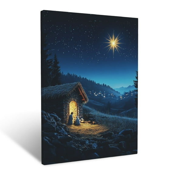 CozyNet The Nativity Scene Glowing Softly Under A Vibrant Bethlehem Star In A Peaceful Night Sky Wall Art Prints With Frame Canvas Perfect for Living Room & Bedroom, Ready to Hang, Wall Decor 12"x16"