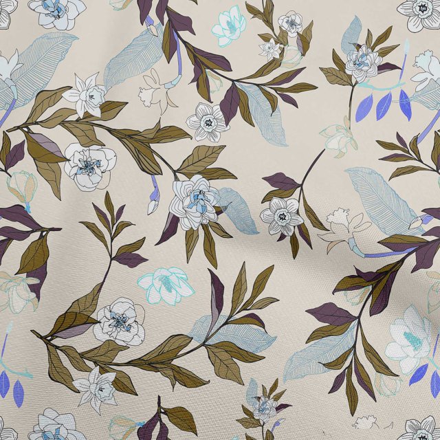 oneOone Viscose Chiffon Light Beige Fabric Floral Craft Projects Decor Fabric Printed By The Yard 42 Inch Wide