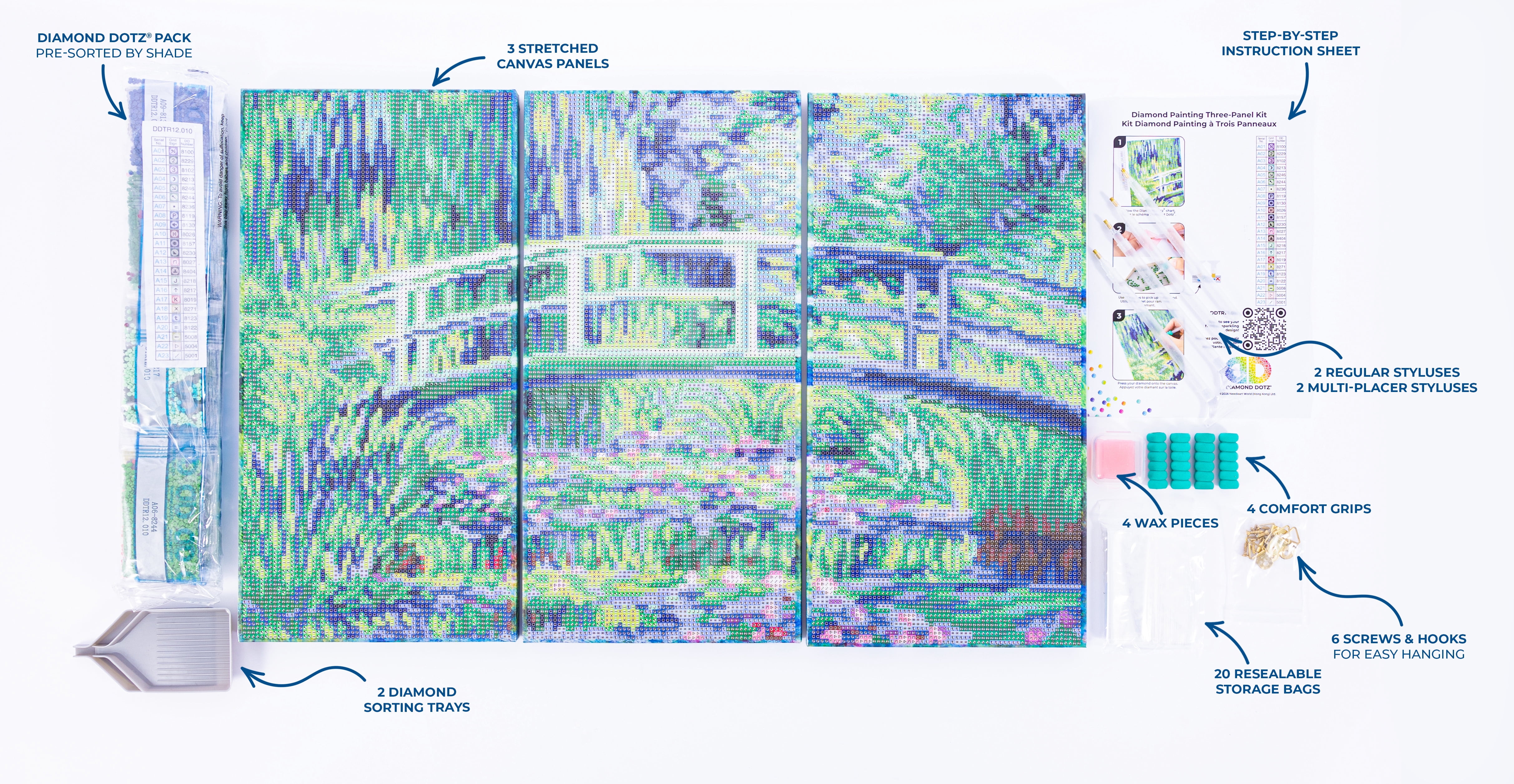 DIAMOND DOTZ® Water Lilies (Après Monet) Triptych Diamond Painting Kit