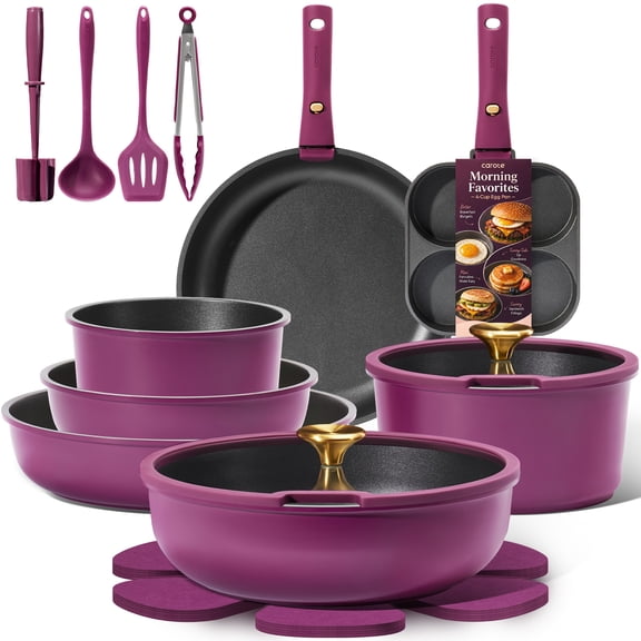 CAROTE 20 Pcs Nonstick Cookware Sets, Pots and Pans Set with Detachable Handles, Oven Safe, Induction Cookware, Stackable Kitchen Cooking Set, Ultra Violet