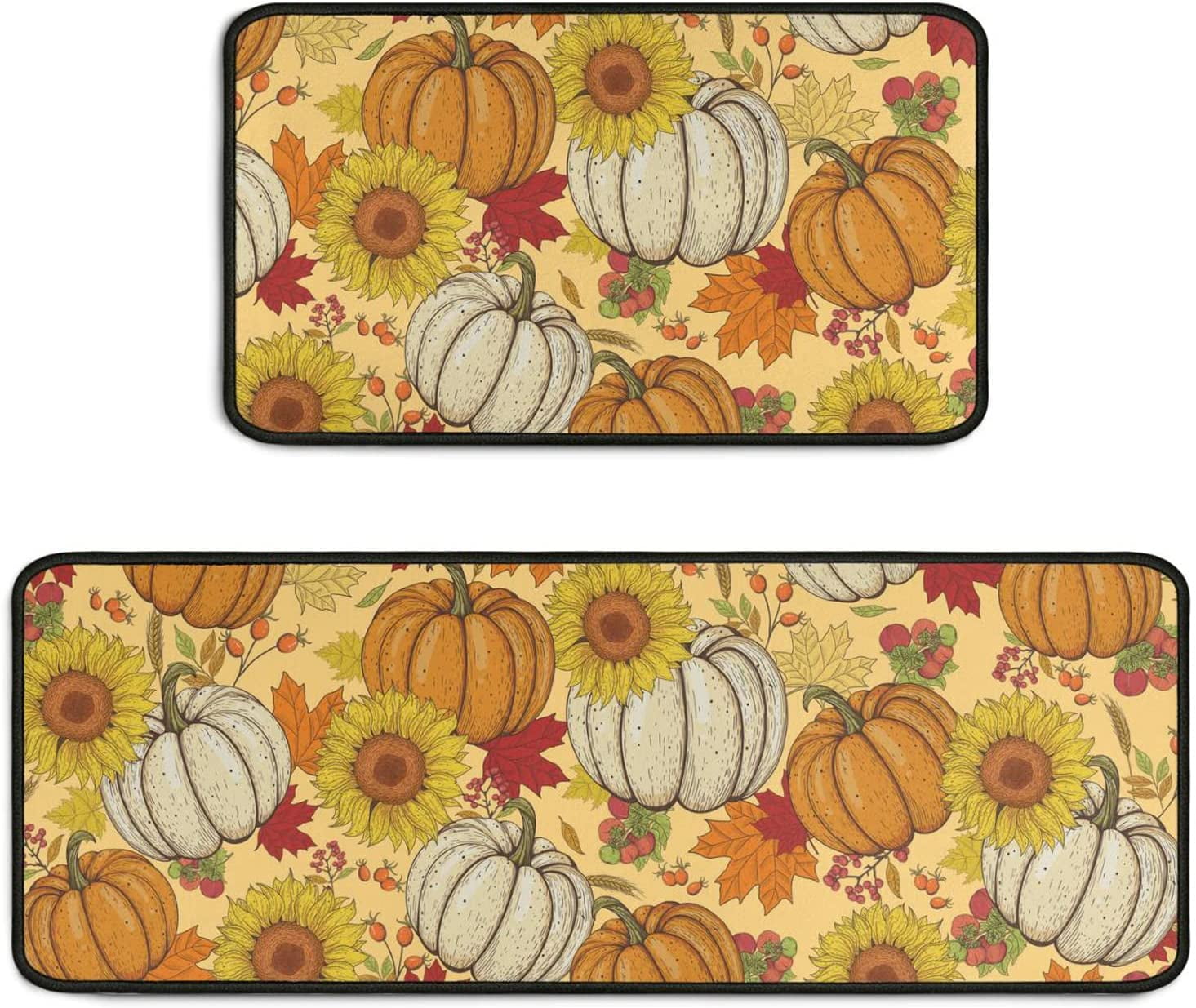 Fall Kitchen Rugs and Mats Set of 2 Piece Non-Slip Washable Pumpkin ...