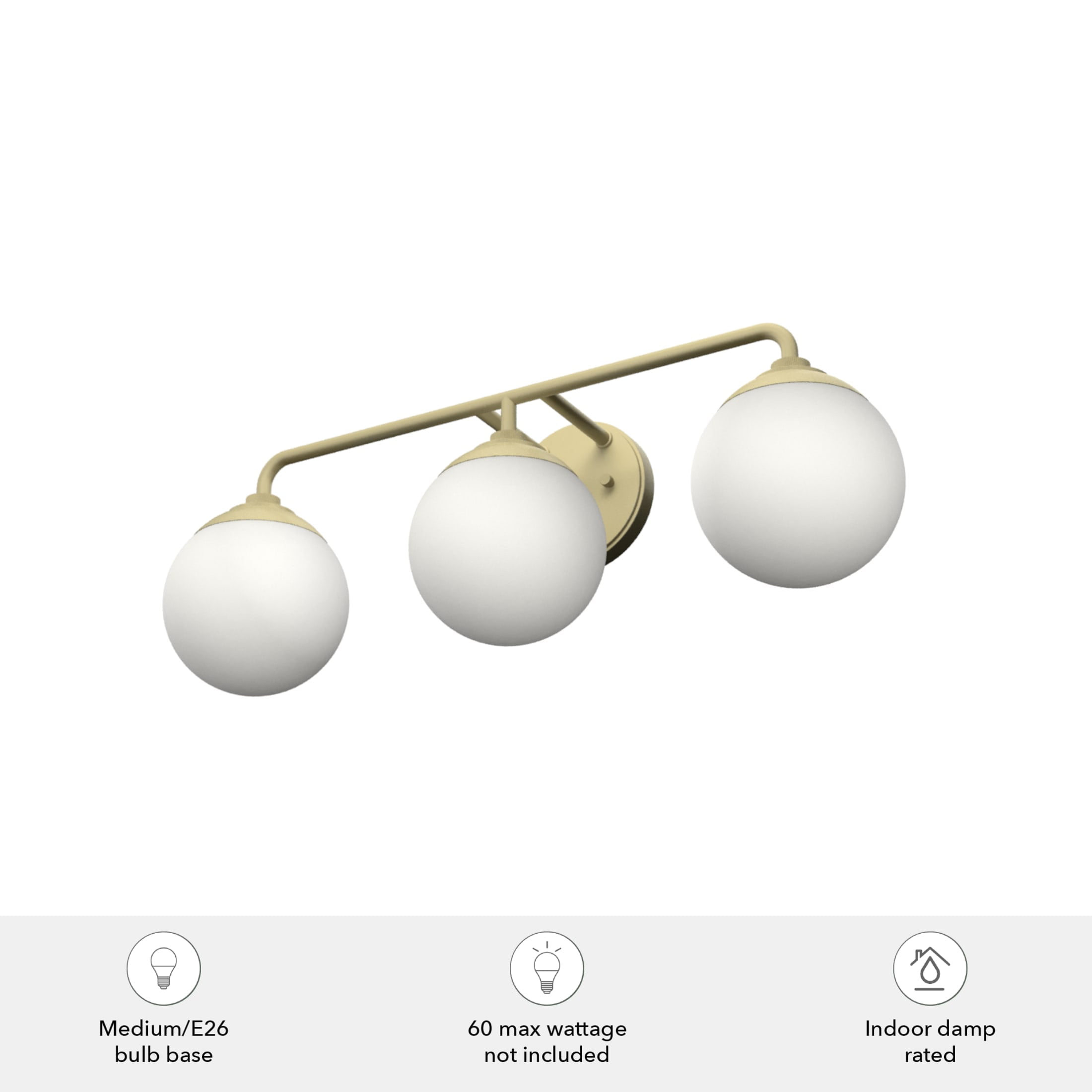 Hunter - Hepburn 3-light Modern Brass, Medium Size Vanity Light, Dimmable, Modern Style, for Bedrooms, Dining, Living Rooms - 19177