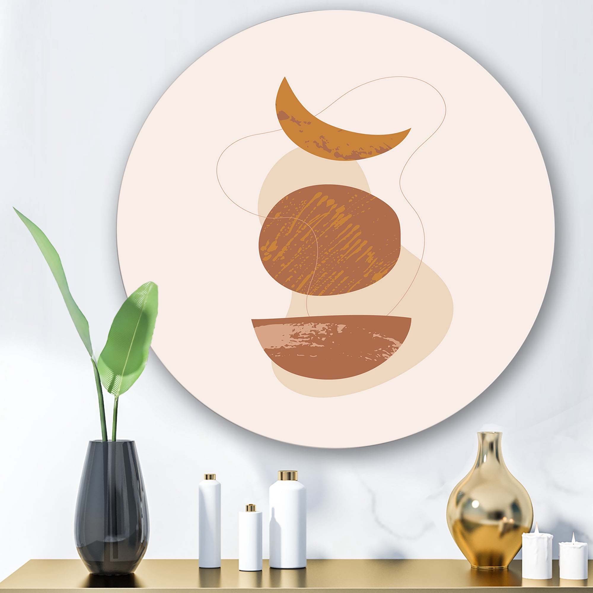 Designart 'Sun and Moon Shapes In Retro Terracotta Tones IV' Modern Circle Metal Wall Art 23x23 - Disc of 23