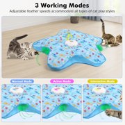 Interactive Cat Toys for Indoor，[Newly Upgraded] Rechargeable Touch Activated Hide and Seek Kitten Toys With Moving Concealed Feathers & Mouse Squeaky.(Blue)