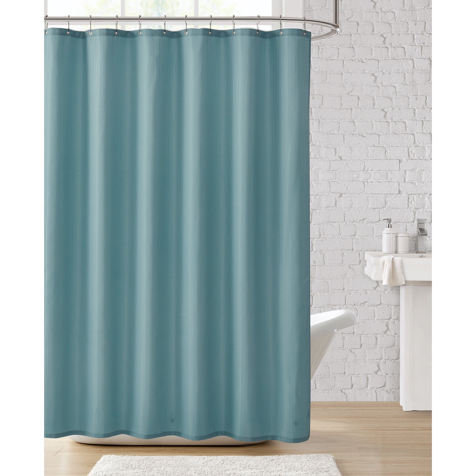 Clorox 100% Polyester Shower Curtain Set with Waterproof PEVA Liner and 12 Metal Hooks (Aqua)