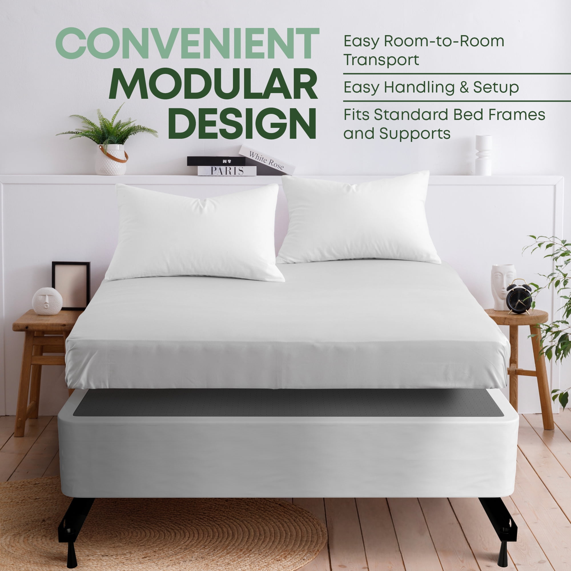 Continental Sleep, Unassembled Queen Box Spring for Queen Bed, 10-Inch Wood Box Spring Only, Quiet Noise, Free Replacement Mattress Foundation, Packed Flat, Easy Assembly, White