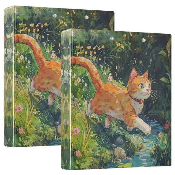 Iauyy PVC Round Ring Binders, 200 Page Capacity, 2 Pack，The Orange Kitten