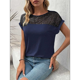 thumbnail image 5 of Blusa de Mujer con Cuello Redondo, Corta, Encaje Calado, para Salir A Trabajar Azul Marino S, 5 of 7