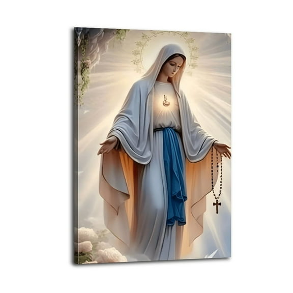 Elegant Virgin Mary Framed Canvas Poster Wrapped Wooden Frame Wall Decor,,Canvas Wall Art for Living Room,Bedroom,Office,Ready to Hang