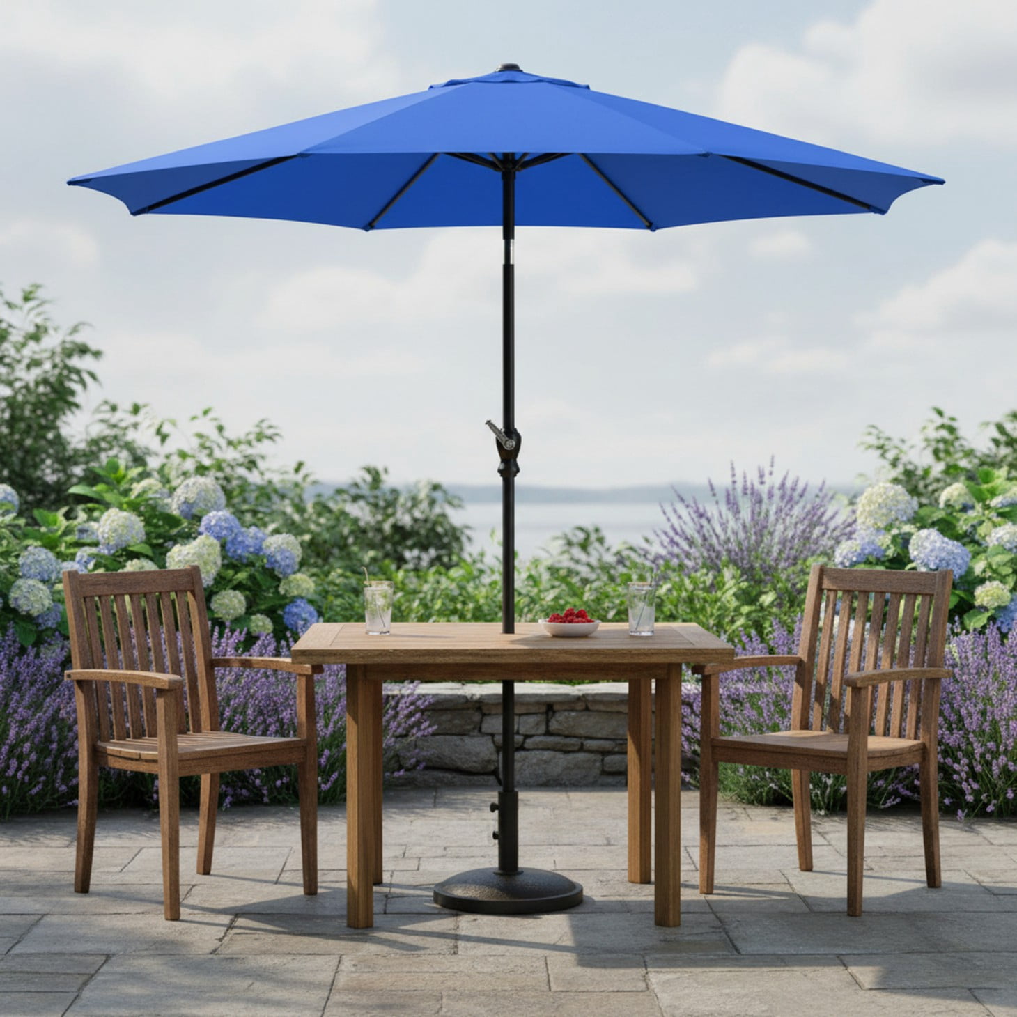 EDX 9FT Patio Umbrella Market Umbrella w/Tilt and Crank Heavy-Duty Round Outdoor Umbrellas for Garden, Deck, Backyard, Pool and Beach, blue