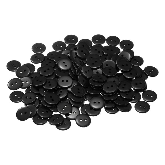 Uxcell 200Pcs Sewing Button 0.59" 2 Holes Resin Round Craft Replacement Buttons, Black