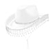 thumbnail image 4 of Sombrero de vaquero para mujer, moderno, con correa para la barbilla y flecos de diamantes de imitación, sombrero para despedida de soltera Blanco, 4 of 8