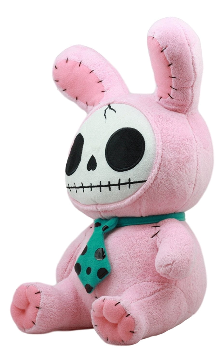 Ebros Larger Furry Bones Skeleton Pink Bunny With Green Polkadot Tie Plush Toy Doll 12" Tall Collectible Rabbit Bun Bun Doll