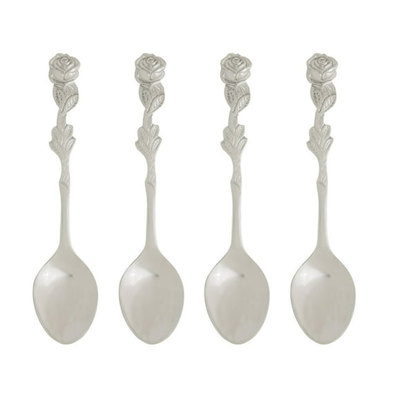 Fino Demi Spoon Set, Rose Design, Stainless Steel, Made in Japan, Set of 4