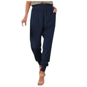 JWZUY Sweatpants for Women Bottom Drawstring Elastic Waist Pants Joggers Lounge Trousers with Pockets Blue S
