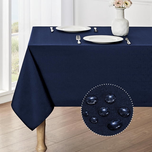 Mantel impermeable Veblandy, 132 x 178 cm, lino texturizado, color azul marino