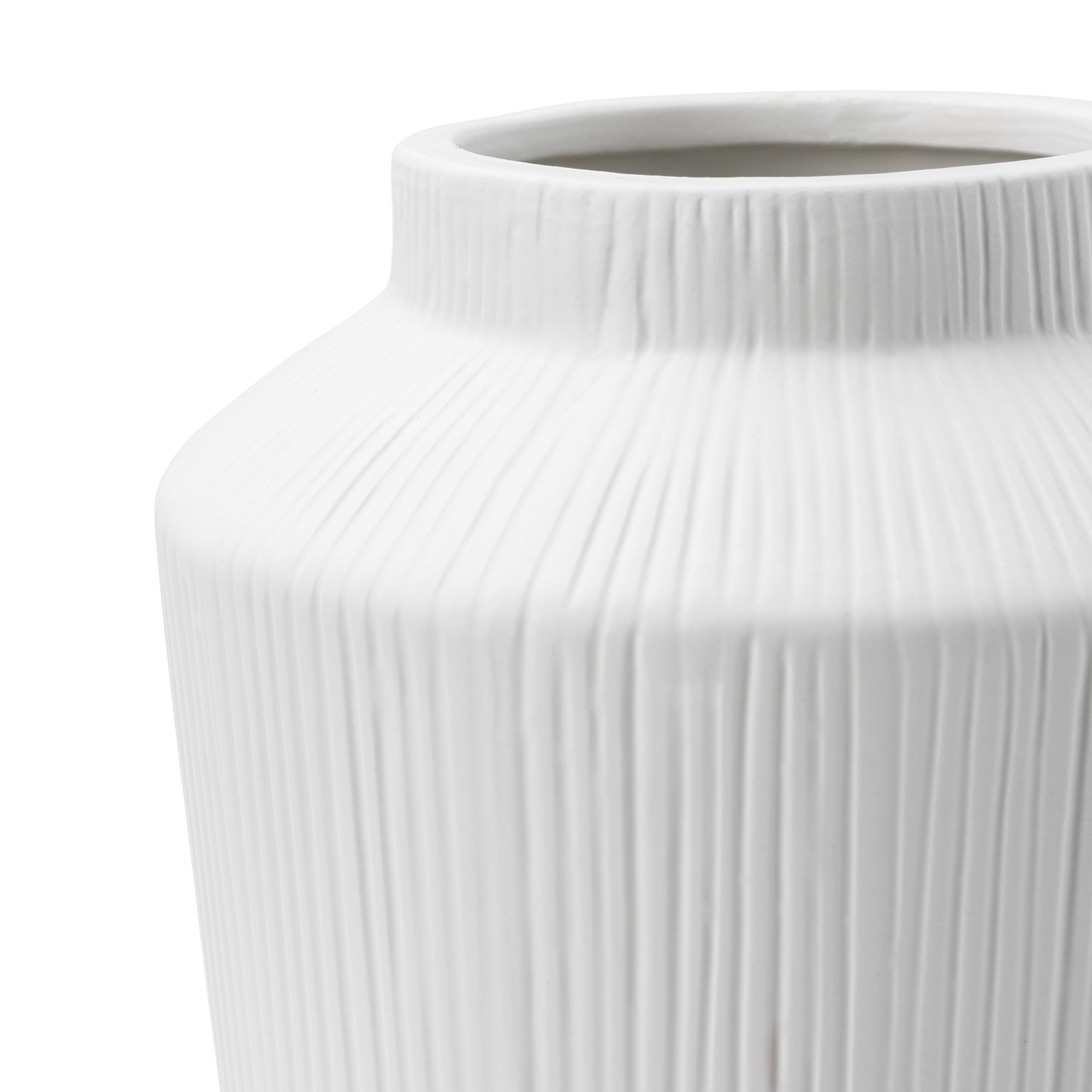 Better Homes & Gardens Angular Tall White Ribbed Ceramic Decorative Vase, 10"