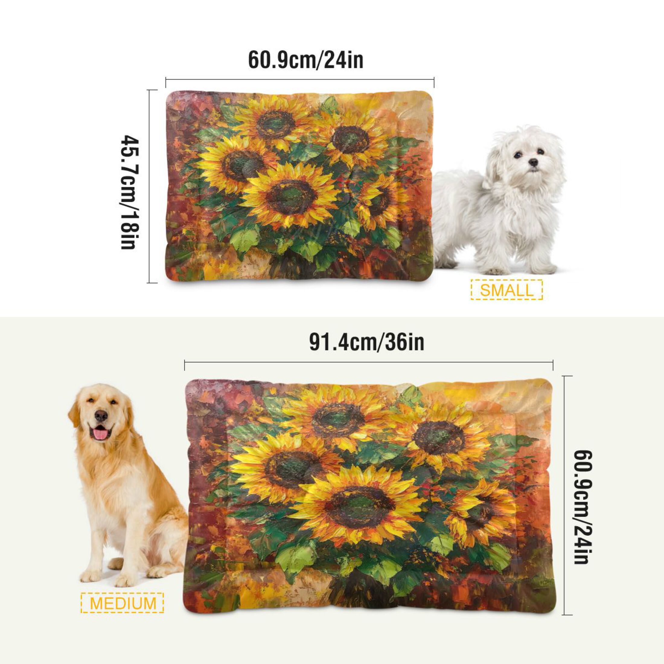 Qxltty Sunflower Bouquet Ped Pad Wear-resistant and Hard to Bite Through Sleeping Pad for Small Medium Large Dogs Winter Pet Bed 36×24in