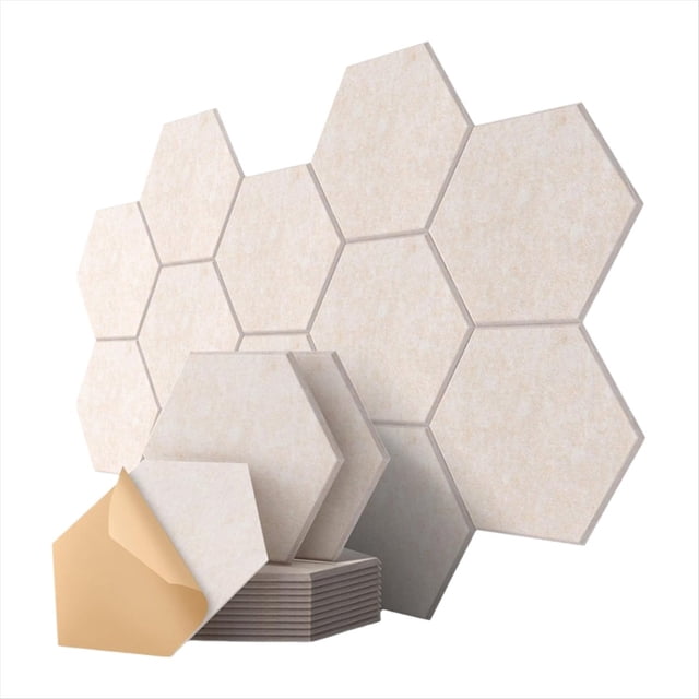 Paquete de 12 Paneles Acústicos Hexagonales de 30,5 X 25,4 X 1 cm, Insonorizados, Autoadhesivos, para Estudio de Grabación y Oficina A