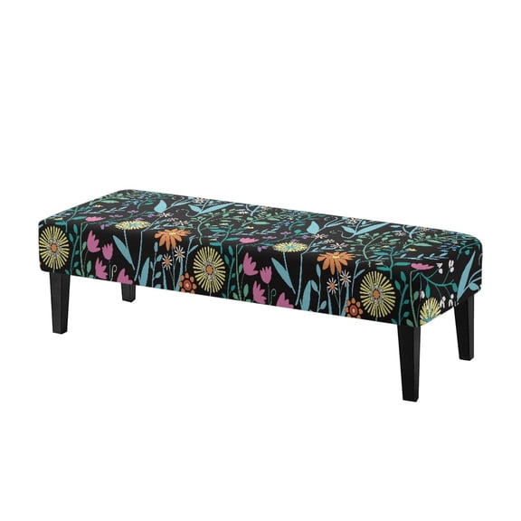 Chririnla Mixed Wildflower Pattern Washable Bench Covers, Full Elastic Wrap Polyester Spandex Fabric Bench Slipcover for Bedroom Dining Room