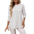 thumbnail image 2 of Womens Blouses Womens Long Sleeve Round Neck Shirts Side Split Basic Loose Tops Casual 2025 Crew Neck Tops A Little Run Big Long Sleeve Shirts for Women, 2 of 6