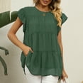 thumbnail image 4 of POIUYTR Women's Summer Cute Tank Top Women Ruffle Cap Sleeve Babydoll Tank Top Crewneck Sleeveless Pleated Blouses Shirts,S,Green, 4 of 5