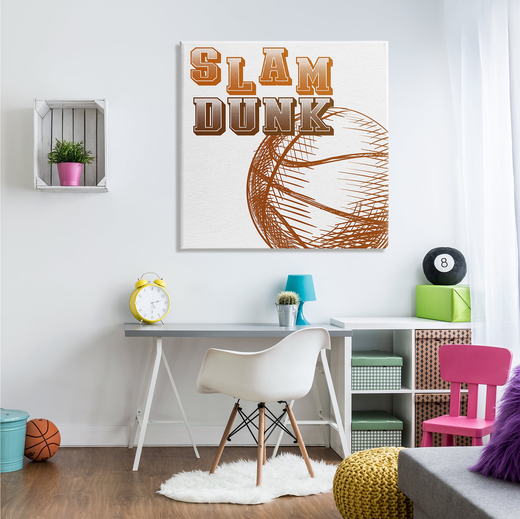 Stupell Industries Slam Dunk Basketball Sports Ball Orange Varsity Typography Sports Painting Gallery Wrapped Canvas Print Wall Art, 36 x 36