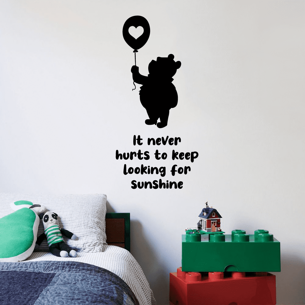 It Never Hurts To Keep Looking For Sunshine - Self Growth Motivational Quote Winnie The Pooh Silhouette Vinyl Wall Decal Sticker Art Home Room Bedroom Living Room Nursery Kinder Décor Size(40x16 inch)